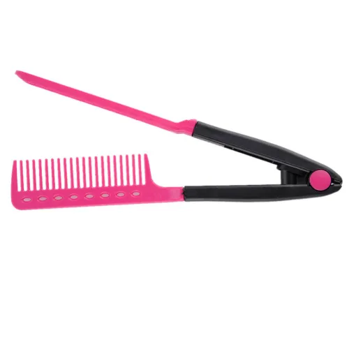 Vista 8 de Bricolaje Salón Cepillo Peines Peluquería Estilizador de pelo Plancha de pelo en forma de V peine recto (azul)