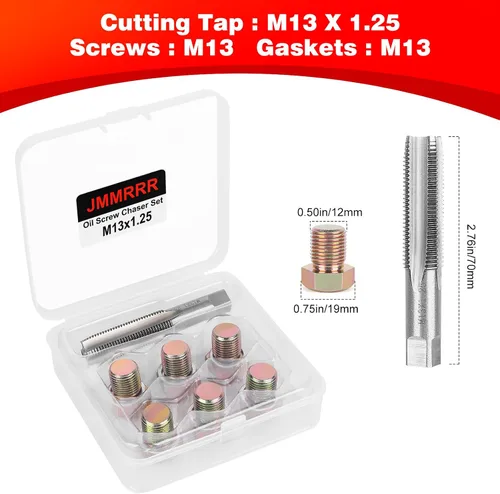 Vista 5 de Kit de reparación de roscas para tapón de drenaje de aceite M13 x 1.25 mm, herramienta de roscado de tornillos de cárter de aceite, kit