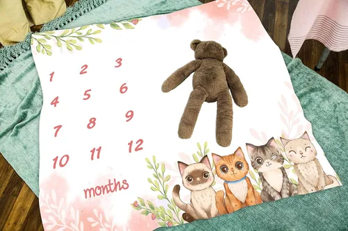 Vista 5 de BTXTLY18 - Manta mensual de hitos para niñas, manta de crecimiento de bebés con dibujos animados de animales de dibujos animados rosa primavera