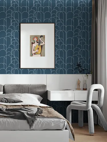 Vista 8 de LXCREAT Papel tapiz azul despegar y pegar, papel tapiz geométrico moderno, 17.71 in X 118 in, papel de contacto autoadhesivo removible mate, fácil