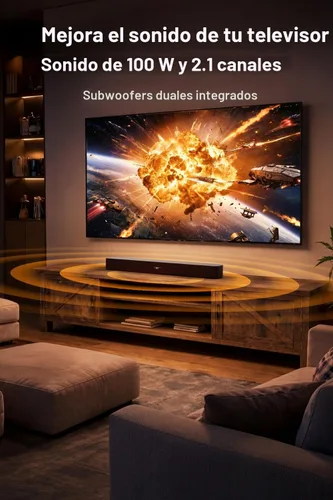 Vista 2 de FUNLOGY Barra de sonido para Smart TV, barra de sonido Bluetooth 5.0 de 100 W 2.1 canales con HDMI ARC, óptico y AUX, control remoto, para proyector
