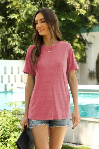 Vista 2 de ZIWOCH Camisetas casuales de manga larga y manga corta para mujer, camisetas básicas cómodas con cuello redondo