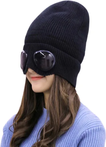 Vista 4 de Belsen Gorro de punto unisex con gafas de invierno cálido a prueba de viento