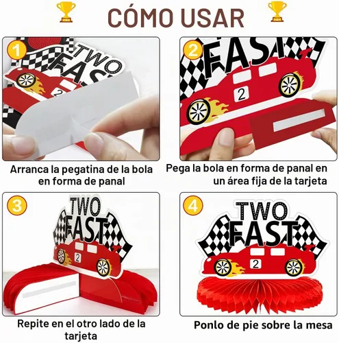 Vista 3 de LINGTEER Race Car Two Fast Birthday Table Honeycomb Centros de mesa – 9 piezas Let's Go Racing Happy 2nd Birthday Party Decoración de mesa