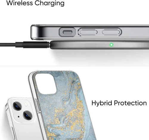 Vista 4 de SaharaCase - Funda de la serie Marble para iPhone 13 y iPhone 14 (2022) [parachoques a prueba de golpes] protección resistente, agarre Azul/Dorado