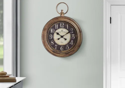 Vista 2 de Monarch Specialties I 9092 Relojes, redondo de 18 pulgadas, reloj de pared, marrón antiguo, tradicional
