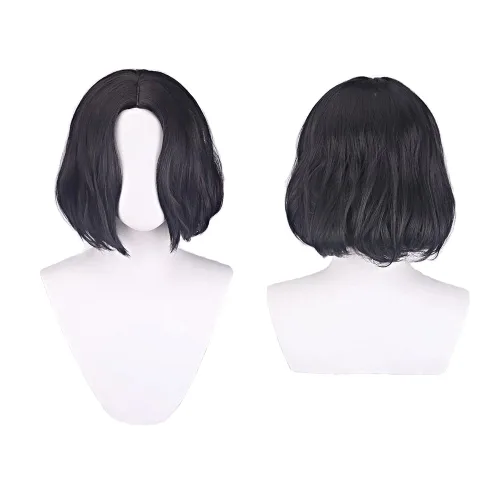 Vista 6 de Peluca corta de cosplay negra para hombre, peluca de Halloween para película