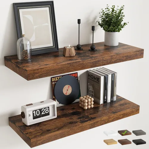 Vista 34 de Juego de 2 estantes flotantes de 16 pulgadas para pared, estantes de baño de grano de madera de 12 pulgadas de profundidad con soportes invisibles