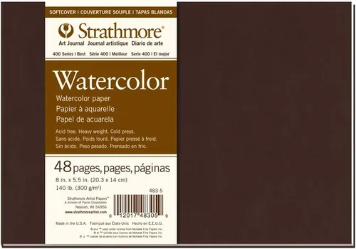 Vista 4 de Strathmore Libro de arte de papel de acuarela serie 400, cubierta marrón mate, blanco natural, encuadernado, 24 hojas, 5.5 x 8.5 pulgadas