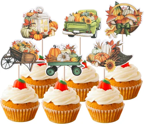 Vista 20 de Rsstarxi Paquete de 36 adornos para cupcakes de calabaza pequeña, revelación de género, baby shower, fiesta, decoración de tartas, calabaza