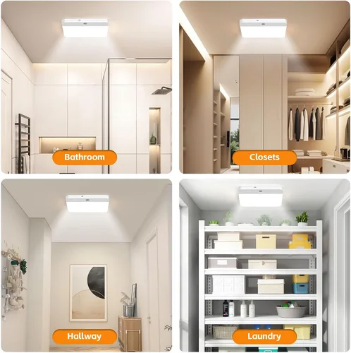 Vista 9 de NARUNDREN Lámpara de techo recargable con sensor de movimiento con control remoto, luces de techo inalámbricas que funcionan con baterías, luz