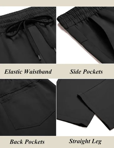 Vista 5 de COOFANDY Pantalones casuales de algodón para hombre, ajuste regular, cintura elástica, con cordón, pantalones de sarga de pierna recta, pantalones