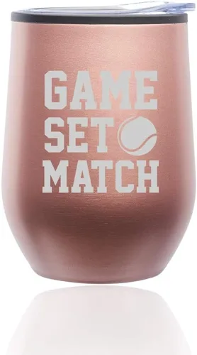 Vista 5 de Vaso de vino sin tallo, taza de viaje de café con tapa, juego de tenis (azul)