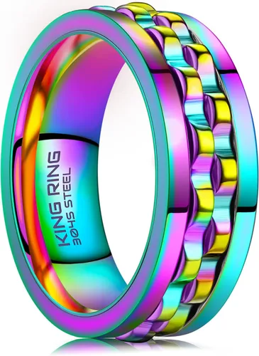 Vista 9 de King Ring Anillos giratorios de engranajes de 0.315 pulgadas – Anillos para ansiedad ultra pulidos para hombres y mujeres – Diseñado en Estados