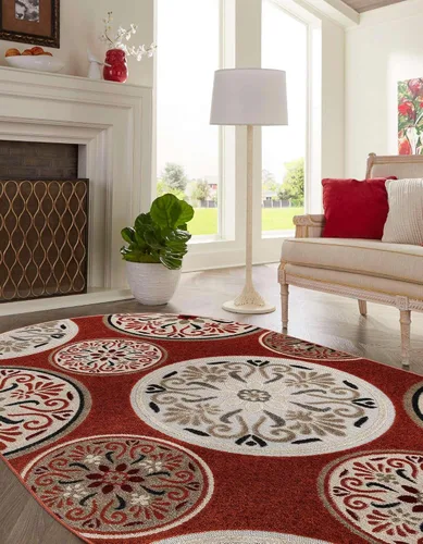 Vista 4 de Unique Loom Outdoor Modern Collection - Alfombra de área con círculos (5 pies 3 pulgadas x 8 pies, ovalada, terracota/borgoña)