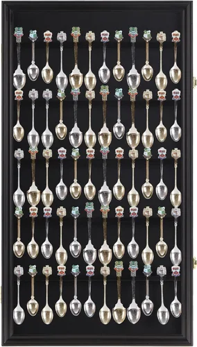 Vista 6 de DisplayGifts Soporte para gabinete de pared, 60 cucharas de té, con protección UV, puerta con cerradura (acabado negro)