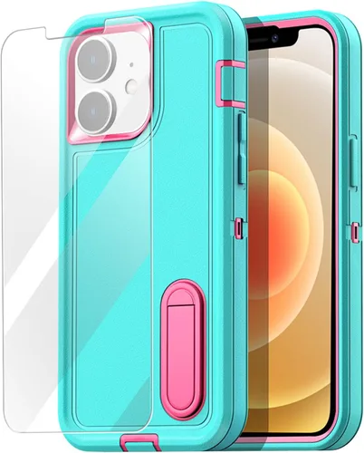 Vista 13 de AICase Funda para iPhone 12/12 Pro con soporte integrado con protector de pantalla de vidrio + lente de cámara, resistente protección contra caídas