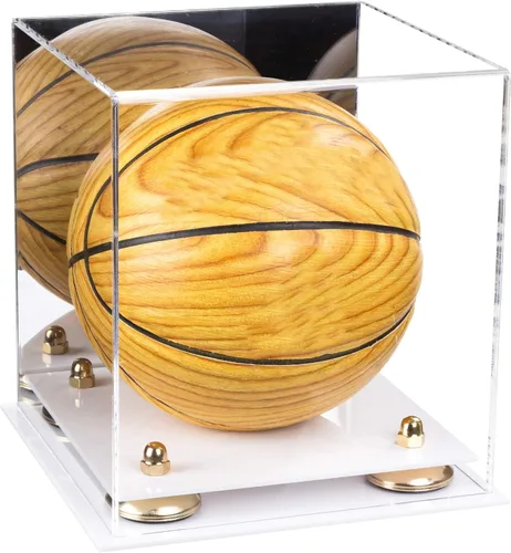 Vista 30 de Better Display Cases Mini acrílico - Miniatura (no tamaño completo) Baloncesto vitrina con elevadores negros y espejo (A015-BR)