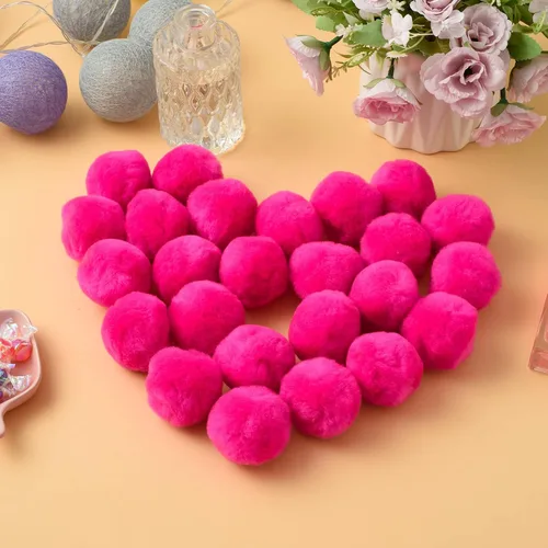 Vista 3 de 36 bolas de pompones de acrílico suaves y mullidas, grandes, decoraciones de Halloween y Navidad, manualidades y accesorios, Rosa