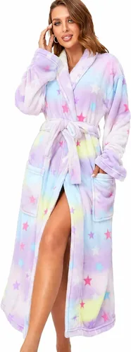 Vista 20 de RONGTAI - Bata de baño de felpa para mujer, batas largas y cálidas de felpa para damas, bata de noche de felpa, ropa para dormir Negro