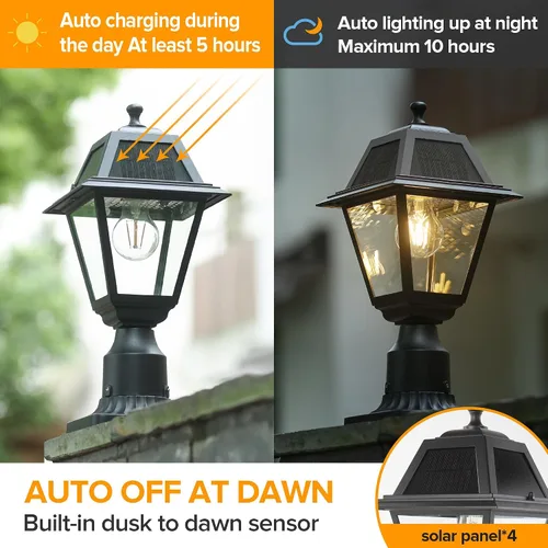 Vista 3 de LUTEC Luz de Poste Solar LED, Luz de Poste de Lámpara Solar de Aluminio Fundido, Cabezal de Luz de Poste Impermeable del Atardecer al Amanecer, 200