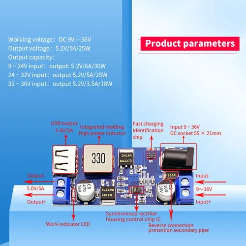 Vista 3 de V TELESKY Paquete de 3 convertidores LM2596s Buck de 12 voltios a 5 voltios DC-DC módulo reductor, USB 9 V 12 V 24 V 36 V a 5 V Transformador
