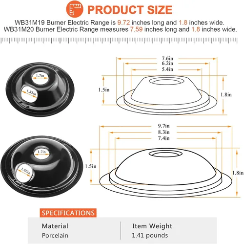 Vista 5 de WB31M19 WB31M20 - Cuencos de porcelana para goteo, incluye 1 paquete de 8 pulgadas WB31M19 y 3 unidades WB31M20 de 6 pulgadas, repuesto