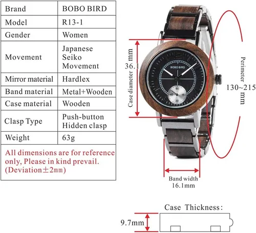 Vista 6 de BOBO BIRD Relojes de pulsera de cuarzo de moda para mujer con estilo casual