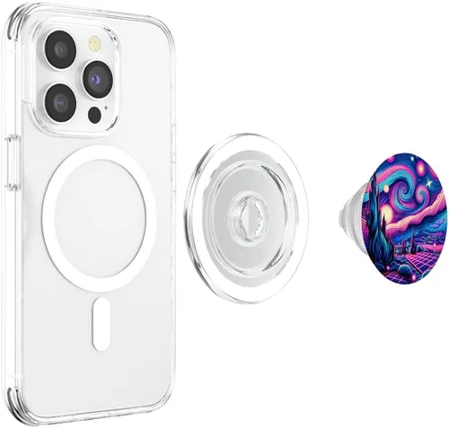 Vista 4 de Cyberpunk Vaporwave Synthwave Van Gogh Starry Night PopSockets MagSafe PopGrip for iPhone