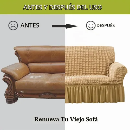 Vista 3 de Qubjus Funda Elástica para Sofá Fundas para Sofá Lavables Funda para Sofá Sillón Cama Protector de Muebles de Fácil Ajuste con Parte Inferior Beige