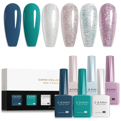 Vista 32 de CANNI - Juego de esmalte de uñas en gel azul de 6 colores 9ML Baby Royal Light Blue – Esmalte de uñas en gel inspirado en el océano Acuario