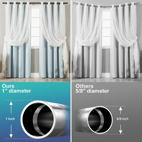 Vista 4 de Barras para Cortinas Negras para Ventanas de 30 a 46 Pulgadas - Barra para Cortinas de Servicio Pesado de 1 Pulgada - Barra para Cortinas de Ventana