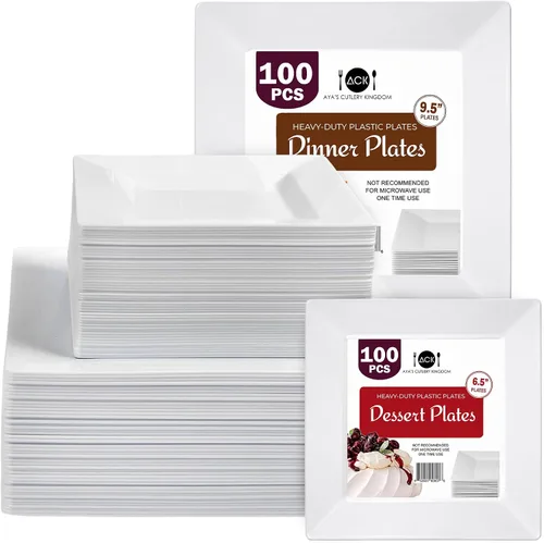 Vista 12 de Aya’s 60 Pack de Platos de Plástico para Fiesta - Juego de Platos Desechables Resistente con 30 Platos de Cena y 30 Platos de Ensalada - Platos