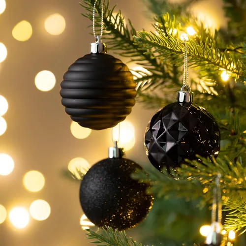 Vista 2 de Valery Madelyn Juego de adornos de Navidad para árbol de Navidad, 24 unidades, adornos de bolas negras inastillables, adorno colgante de 2.36