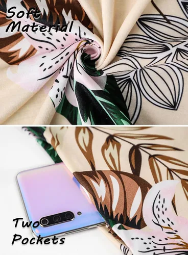 Vista 53 de SimpleFun - Vestidos de verano para mujer, camiseta floral, vestido de playa de estilo bohemio, informal, con bolsillos y sin mangas