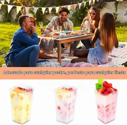 Vista 6 de EASERCY Paquete de 100 mini tazas de postre de 3 onzas con tapas y cucharas, tazas transparentes para postres con cucharas, tazas de parfait