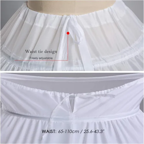 Vista 5 de Falda de 6 aros para mujer, enagua para fiesta, boda, crinolina, Blanco