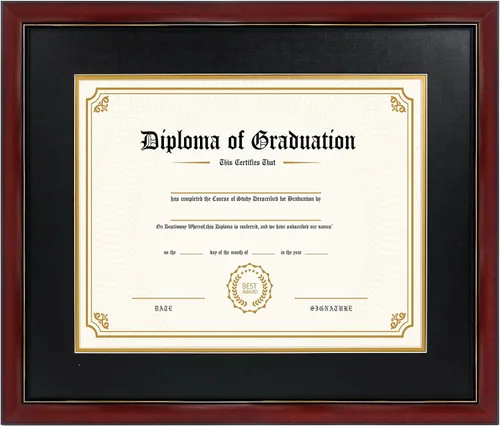 Vista 13 de GraduatePro Marco de diploma de certificado de 8.5 x 11, madera maciza y acrílico con protección UV, acabado cereza con ribete dorado