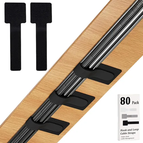 Vista 10 de 80 piezas de correas de velcro para cables, gestión de cables debajo del escritorio, bridas de cable autoadhesivas, organizadores de cables Blanco