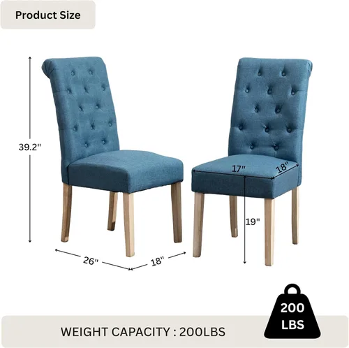 Vista 3 de Roundhill Furniture - Silla de comedor parsons de madera maciza costumbrista y tapizado estilo capitoné (juego de 2), azul