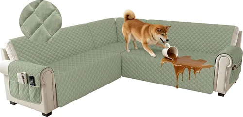 Vista 14 de Fundas impermeables para sofá seccional de esquina en forma de L, de terciopelo, juego de 6 piezas, funda en forma de U para sofá, para perros
