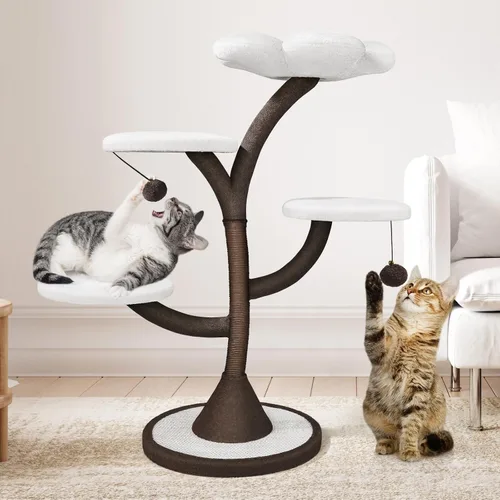 Vista 6 de Mavpet Árbol para gatos moderno de varios niveles, torre para gatos todo en uno con poste rascador, casas de árbol de flores para gatos