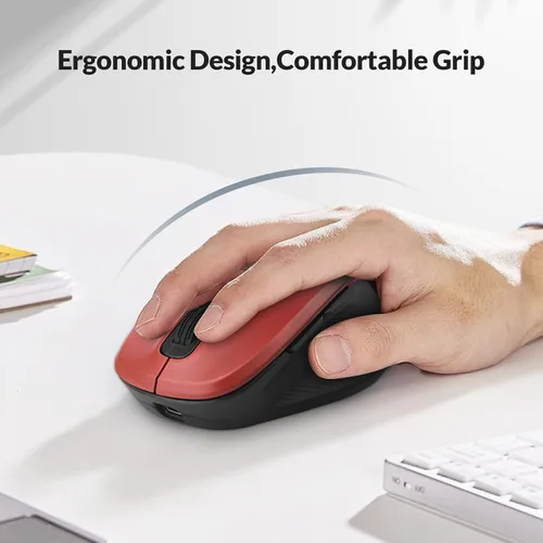 Vista 2 de Rii Mouse inalámbrico recargable, 2.4 GHz con receptor USB, 1000/1200/1600 DPI, agarres ergonómicos, teclas silenciosas, mouse inalámbrico