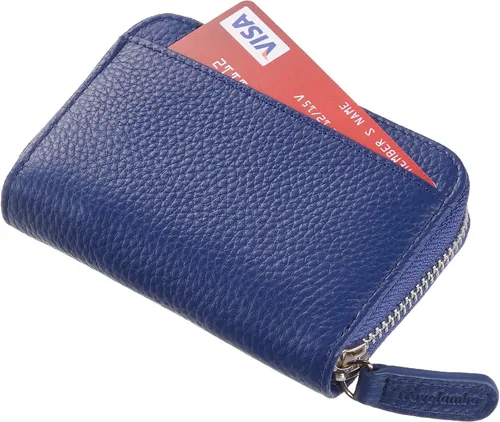 Vista 3 de Travelambo Monedero de piel auténtica con cremallera YKK, Azul, Moda