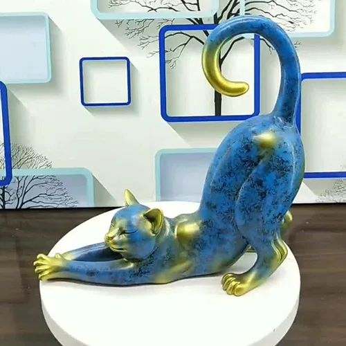Vista 5 de Figuras de gato preciosa estatua de gato animal escultura adornos para el hogar, dormitorio, sala de estar, jardín, oficina, color azul