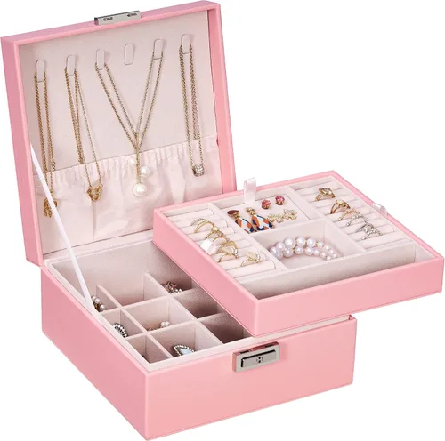 Vista 5 de BEWISHOME Joyero para niñas y mujeres, caja organizadora de joyas, regalos del día de San Valentín para mujeres y mujeres, caja de almacenamiento