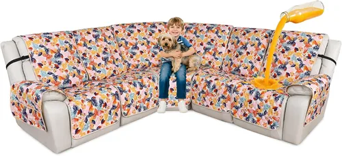 Vista 15 de ALIECOM Fundas de sofá modular reclinable en forma de L, 100% impermeables, fundas para sofá seccional, fundas lavables con estampado, protector