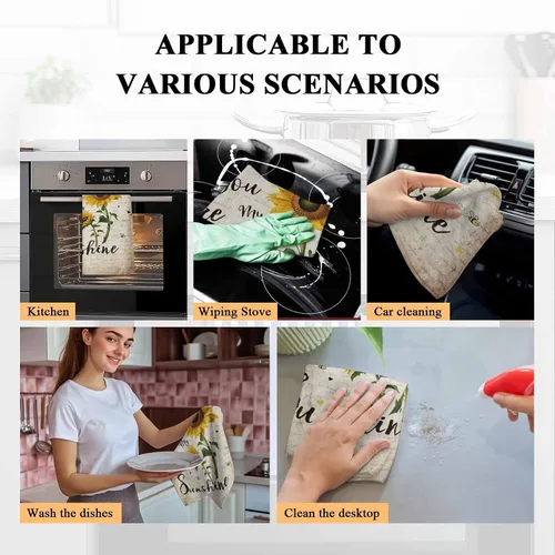 Vista 8 de Toallas de cocina rústicas de girasol, papel de periódico retro marrón rústico de microfibra absorbente para platos de cocina, toalla de baño