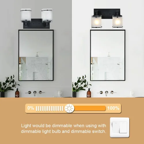 Vista 5 de Lámpara de pared negra de WINSHEN, lámpara de tocador de baño de 2 luces, lámpara de montaje en pared sobre espejo para dormitorio, estudio, sala