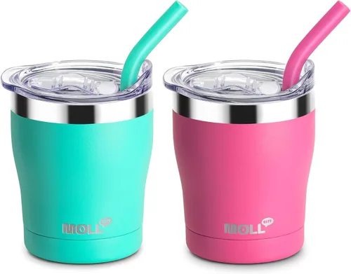 Vista 16 de Taza para niños Mollcity - Vaso de 9 oz con tapa y pajita de acero inoxidable, vaso aislado al vacío de doble pared para niños, a prueba